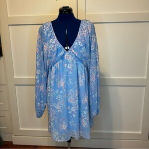 Soft long sleeve empire dress with deep V